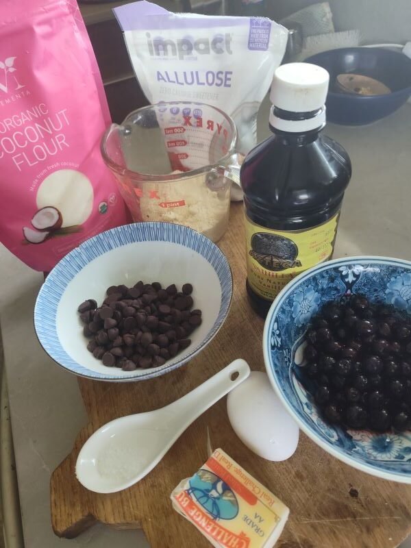 Ingredients for these blueberry chocolate chip cookies