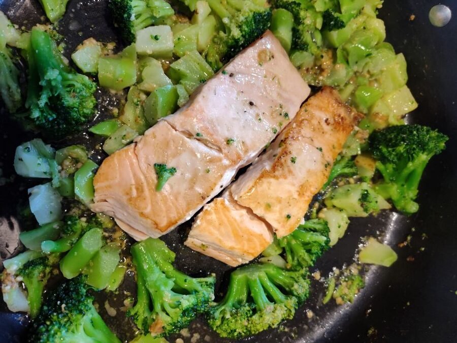 Plating the dish from the saute pan