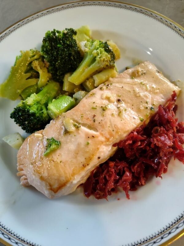 Low Carb Keto Salmon and Brocolli with butter, garlic and miso