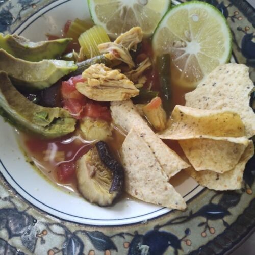 keto-chicken-tortilla-soup-ingredients-plated-dish