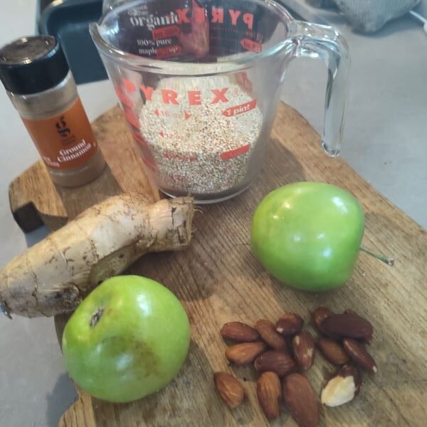 Ingredients for cinnamon apple breakfast quinoa