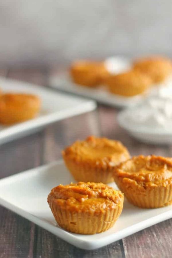 Keto and Dairy Free Mini Pumpkin Pies {No Crust} November 17, 2019 by officially gluten free 3 Comments  FacebookPinterestEmailYummlyPrintMessengerShare  Jump to Recipe  Print Recipe These 5 Ingredient Crustless Keto and Dairy Free Mini Pumpkin Pies are the Perfect Dessert for the Holidays!  Skipping the Crust makes this recipe so much Quicker. The Silky Smooth individual Keto Pumpkin Pies Can be Whipped up in Under 1/2 and Hour and are a Super Easy to Make version of your favourite Holiday Dessert!