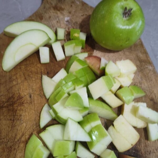 Cut up your apples and carrots and place into a medium bowl and set aside