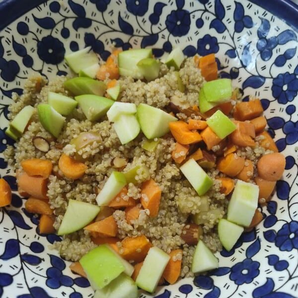 Add your apples, celery and nuts to the mixture and plate the dish to serve