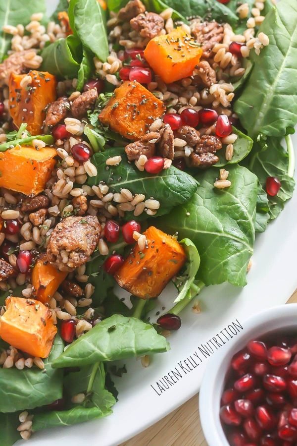 Winter Kale Salad with Butternut Squash and Farro 