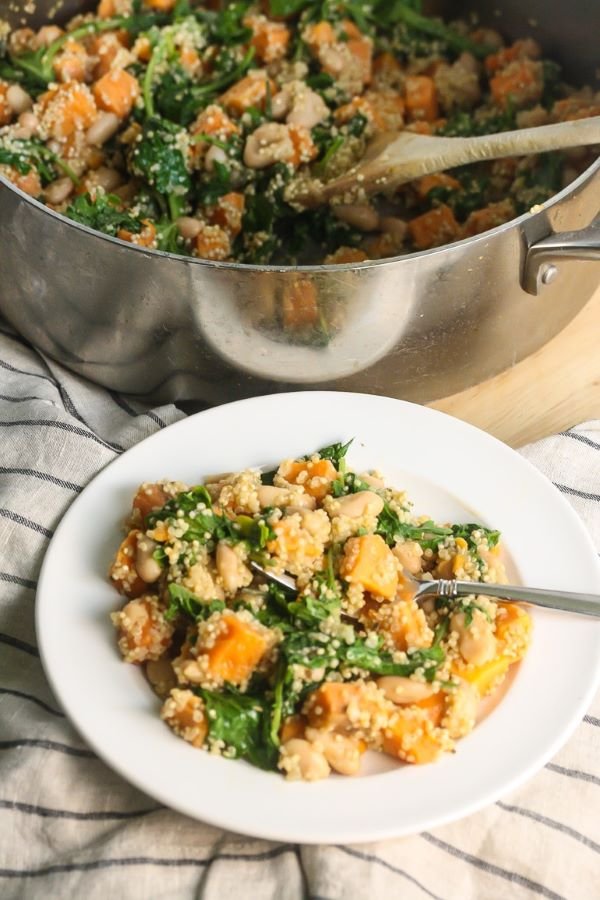 One Pot Sweet Potato Kale Quinoa Skillet